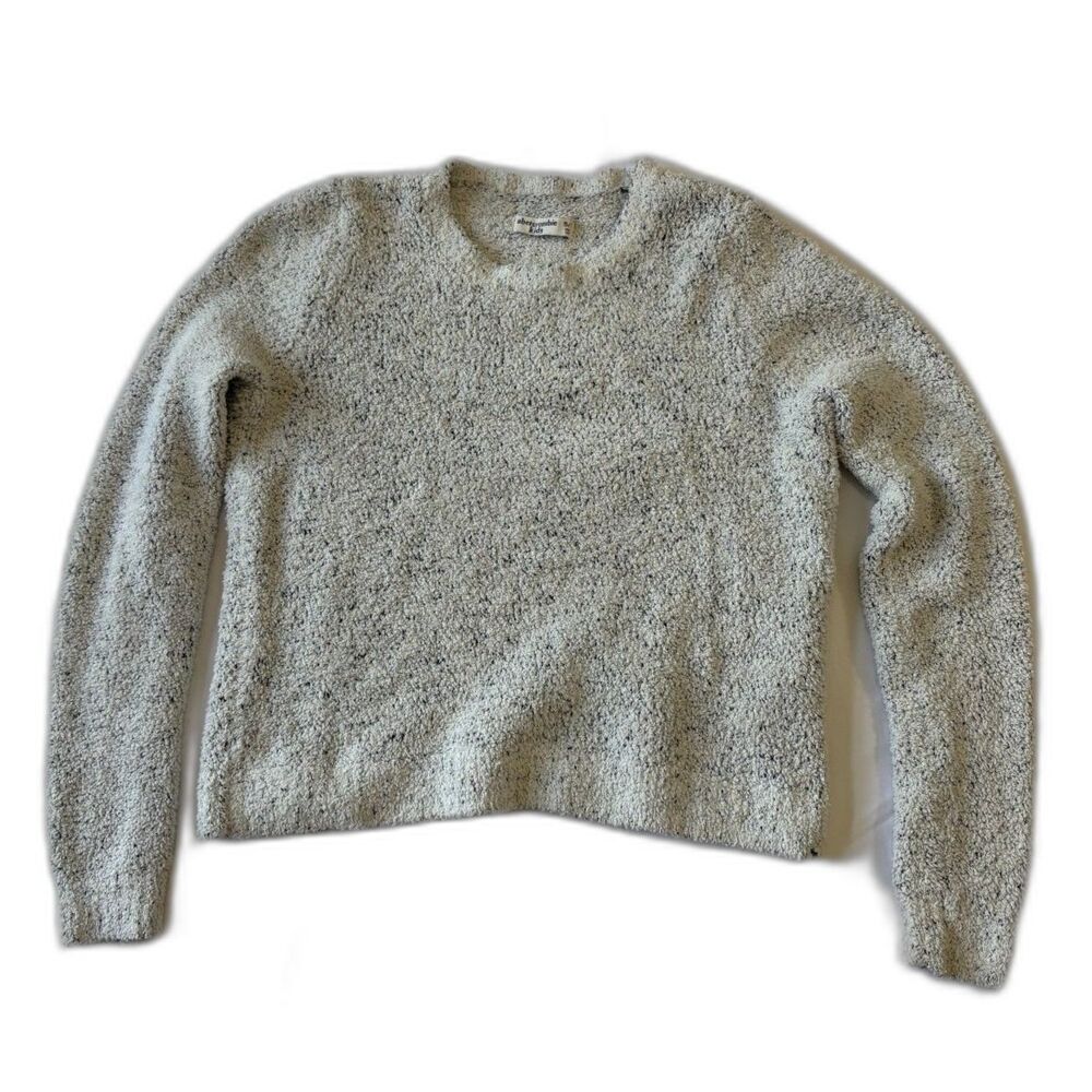 Abercrombie Kids Girl Stitched Crewneck Sweater Black White Speckled Marled Knit